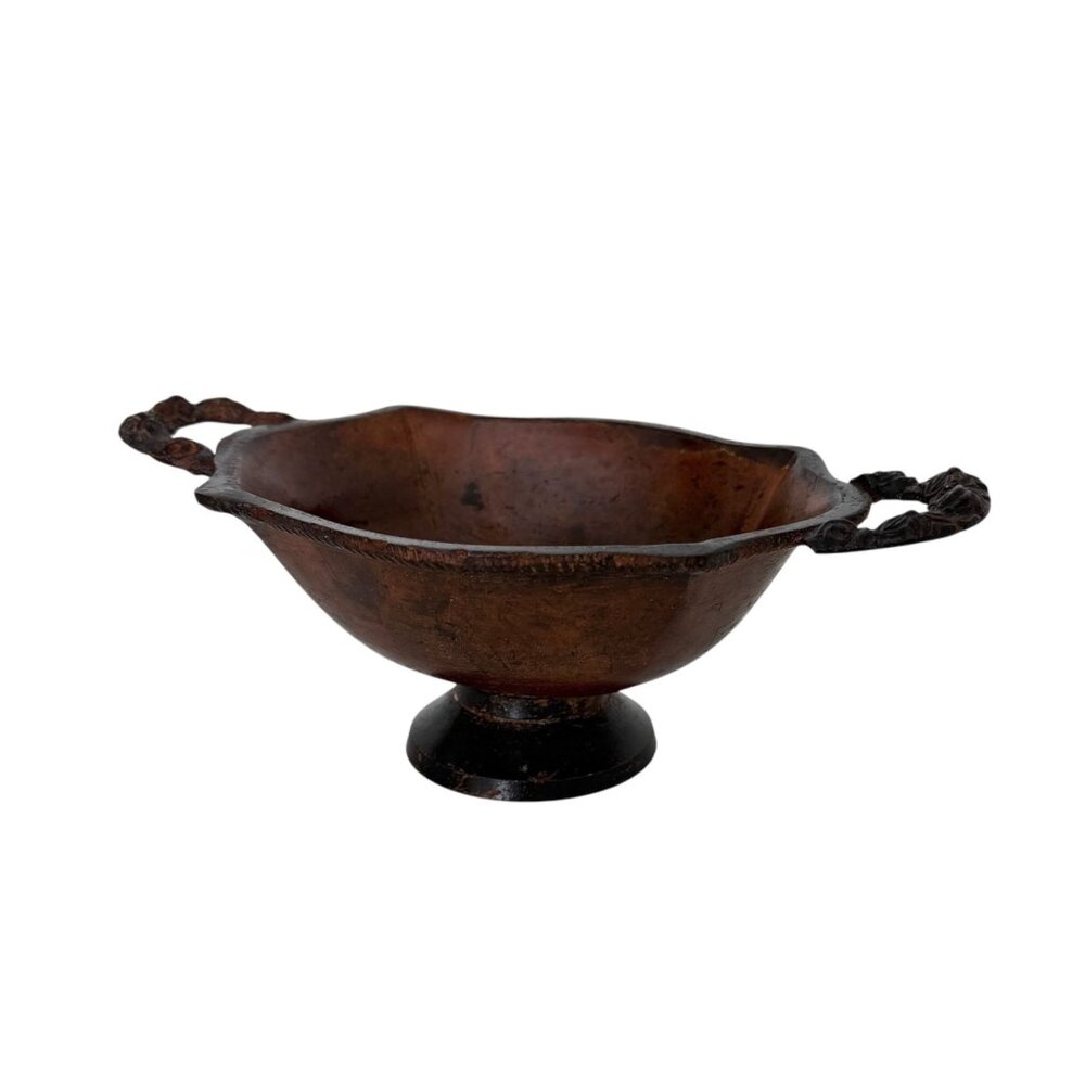 Vintage Metal Rustic Farmhouse Distressed Rose Handle Detailing Footed Bowl Dish